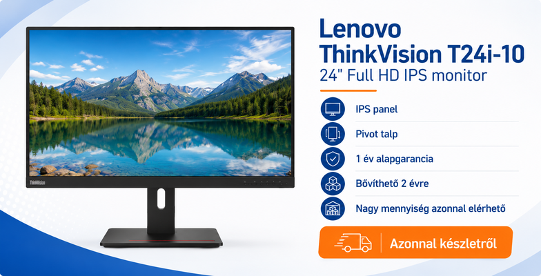 Lenovo ThinkVision T24i-10 24 hüvelykes Full HD IPS felújított monitor pivot talppal akár 2év garanciával
