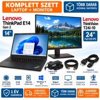   Lenovo ThinkPad E14 Gen 2 14" laptop + Lenovo ThinkVision T24i-10 24" Full HD IPS monitor szett – i5-1135G7, Win11 Pro, 1 év garancia